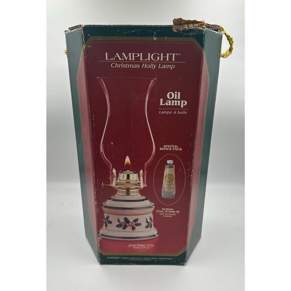 Vintage Lamplight Farm Christmas Holly Vintage Oil Lamp - 13 5/8" Tall - Picture 1 of 5